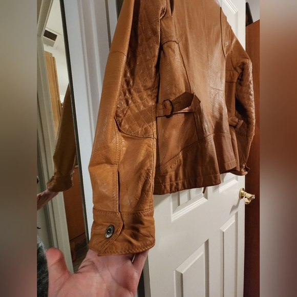 Eddie Bauer Cognac Camel Quilted Leather Jacket M Vintage Genuine Leather - Picture 8 of 13